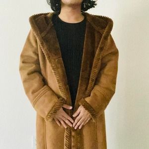 Vintage brown suede hooded coat